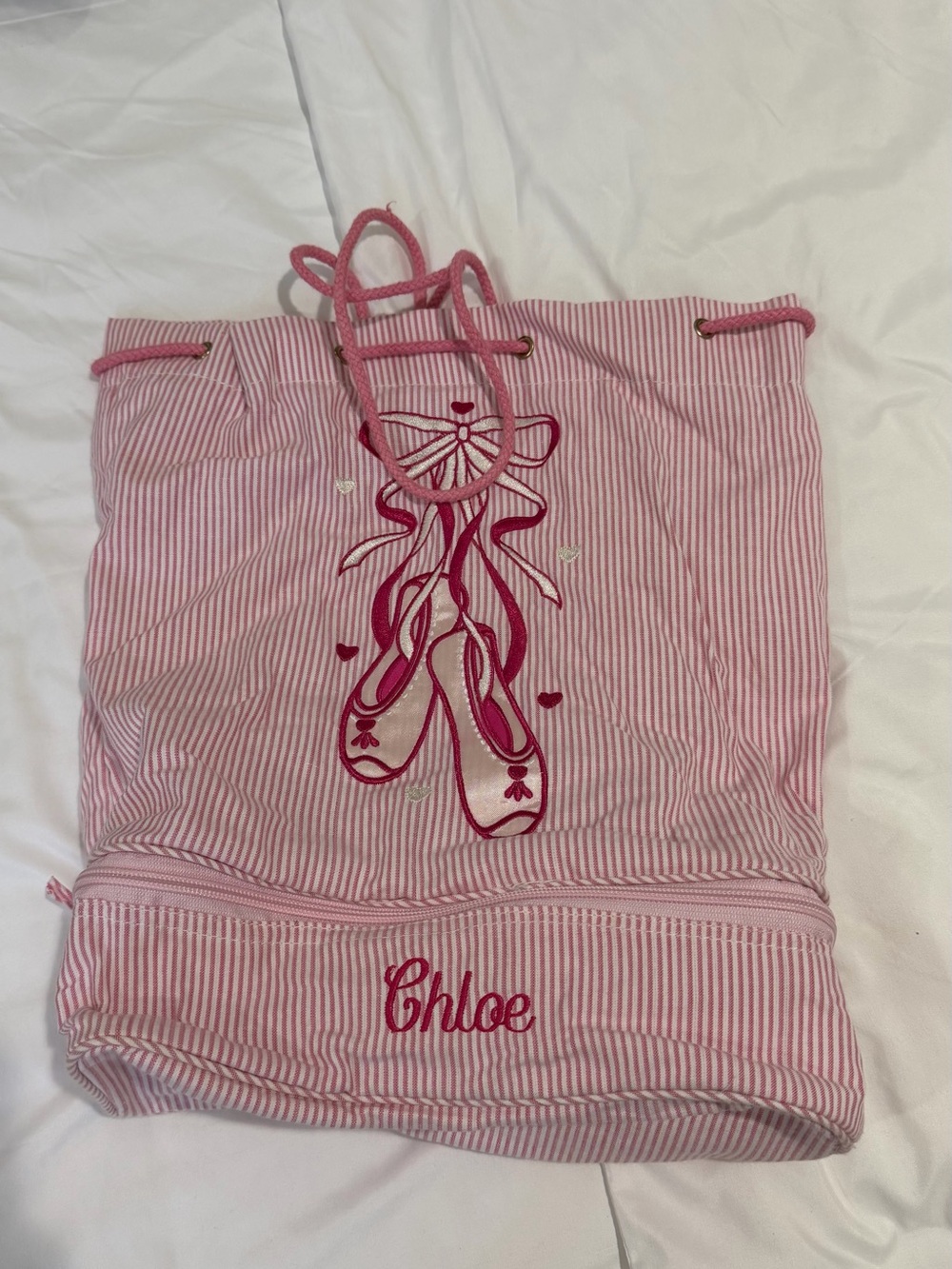 Pink and White Striped Ballet Tote